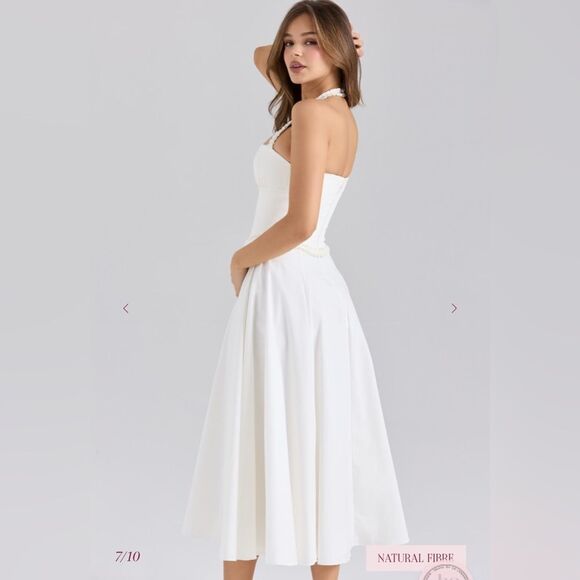 NWT House of CB GEORGIE White Stretch Cotton Halter Neck Midi Dress - Picture 5 of 7